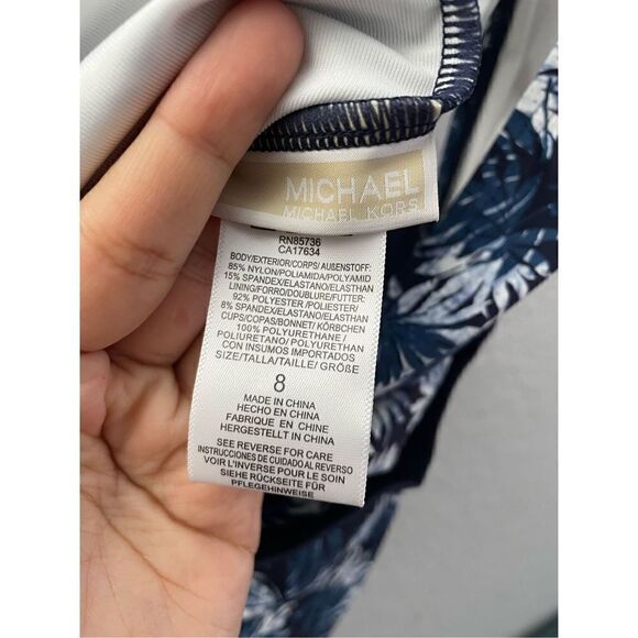NWT Michael Kors woman’s Bathing Suit Palm-Cutout One-Piece New Navy size M - Picture 2 of 5
